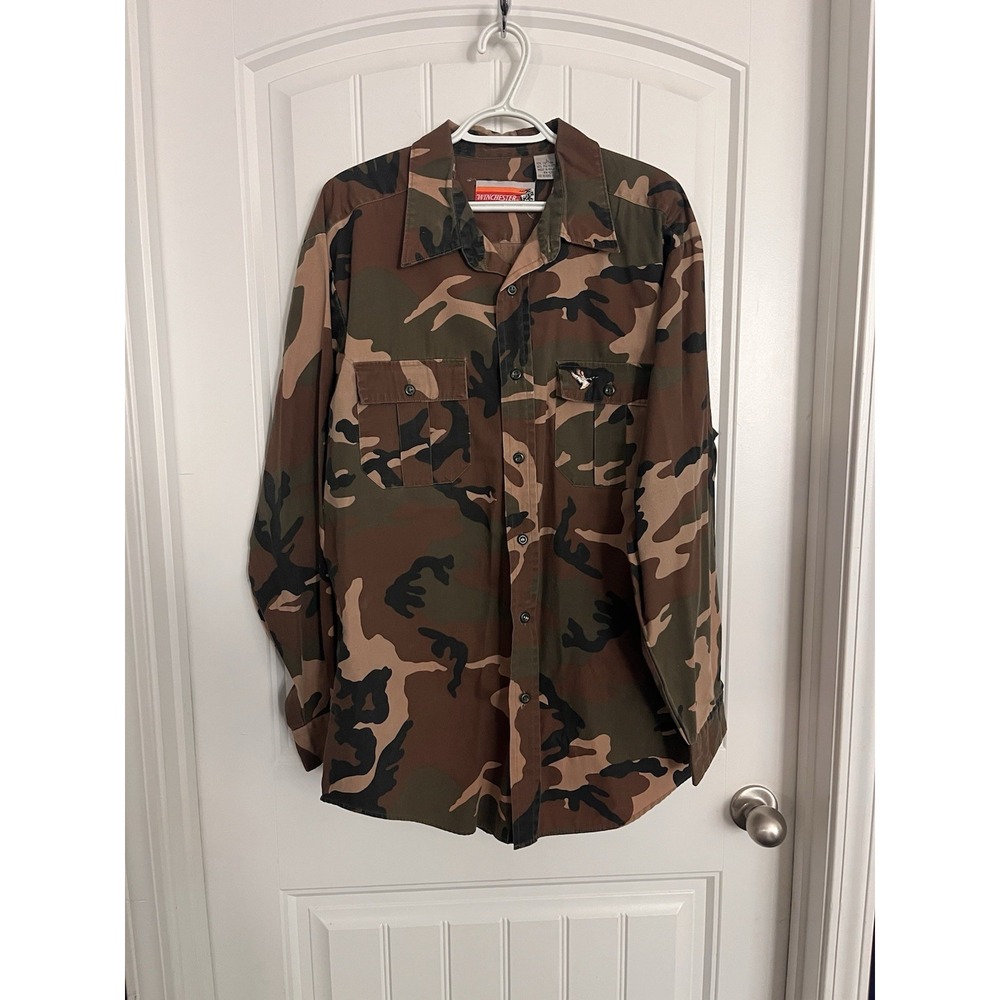 Vintage Winchester Camouflage Shirt L Mens Hunting Button Up Long Sleeve 303